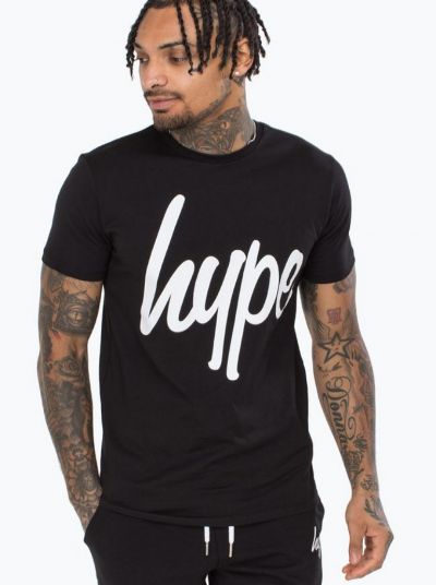 BLACK WHITE SCRIPT MENS T-SHIRT HYPE